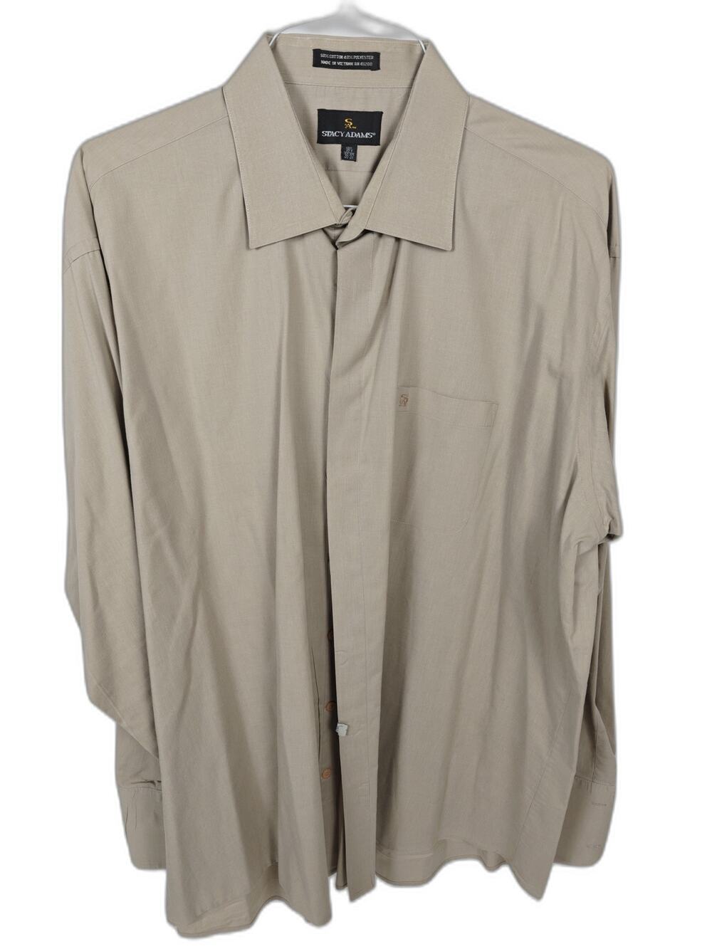 Stacy Adams Men's Tan Dress Shirt 18.5 36/37 Cotton Blend Button Up